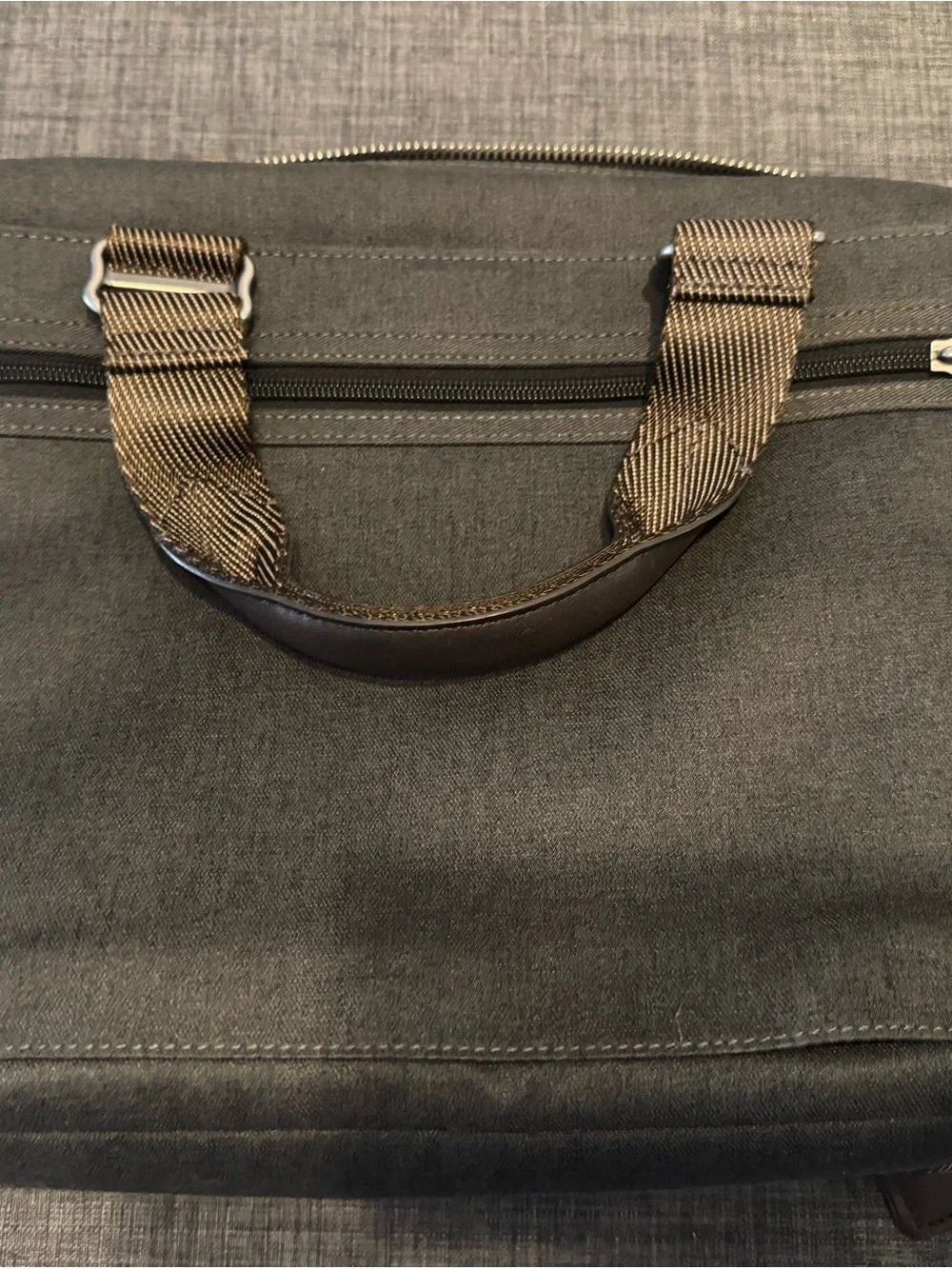 Tumi Black Canvas Messenger Bag with Brown Leather Trim